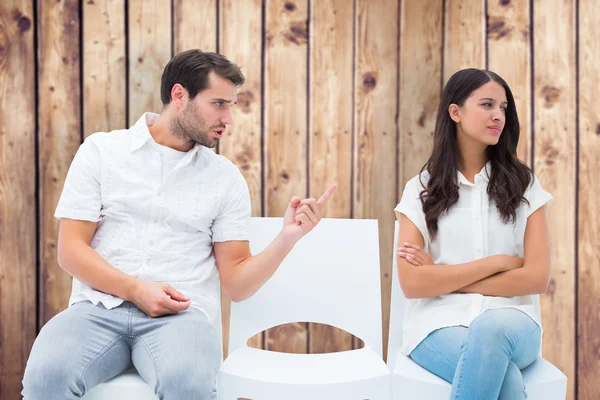 Man pleading with angry girlfriend — Stock Photo, Image