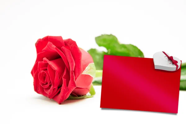 Rose liegend gegen Rote Karte — Stockfoto