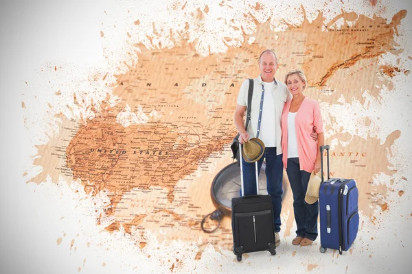 Casal vai de férias contra mapa do mundo — Fotografia de Stock