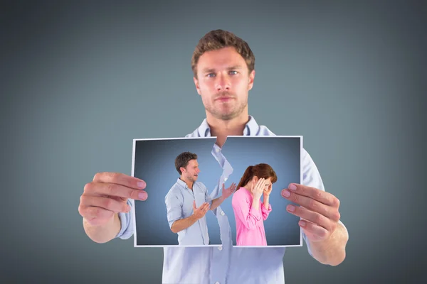 Composite image of man giving woman a headache — Stock Photo, Image