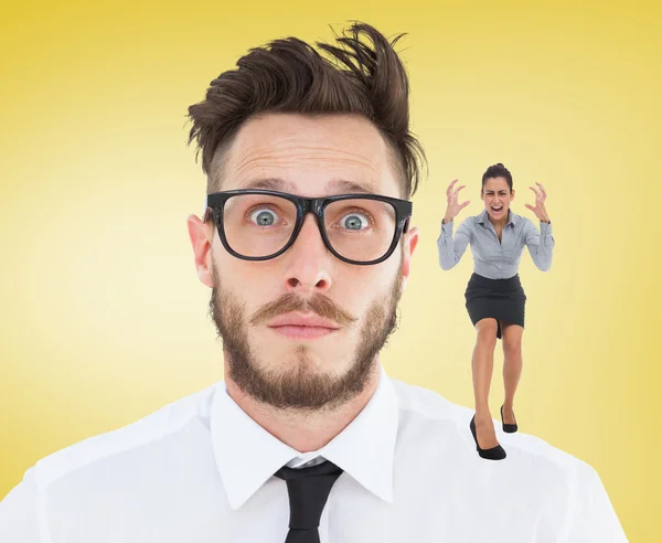 Man with furious businesswoman on the shoulder — Stock Photo, Image