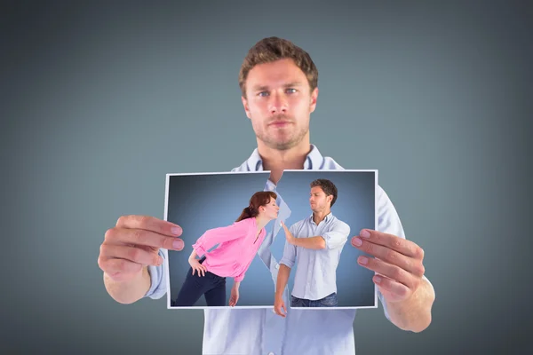 Man stopping woman from kissing — Stock Photo, Image