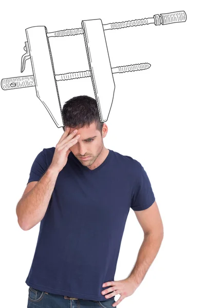 Upset man holding his forehead — Stock Photo, Image