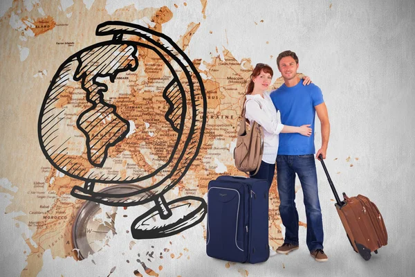 Couple going on holiday against world map — Stock Photo, Image