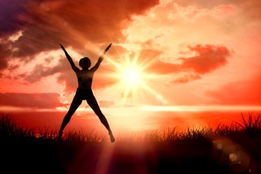 Woman jumping with arms outstretched clipart