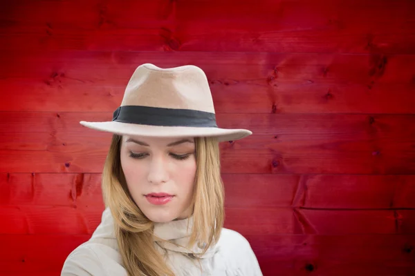 Hipster blonde against wooden planks — Stock Photo, Image