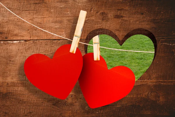 Hearts hanging on line — Stock Photo, Image