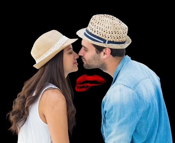 Happy hipster couple about to kiss — Stockfoto