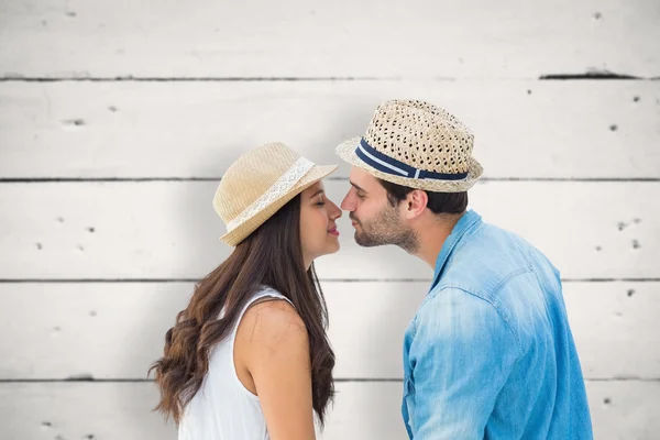 Happy hipster couple about to kiss — Φωτογραφία Αρχείου
