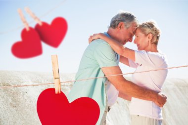 Senior couple embracing on the pier clipart
