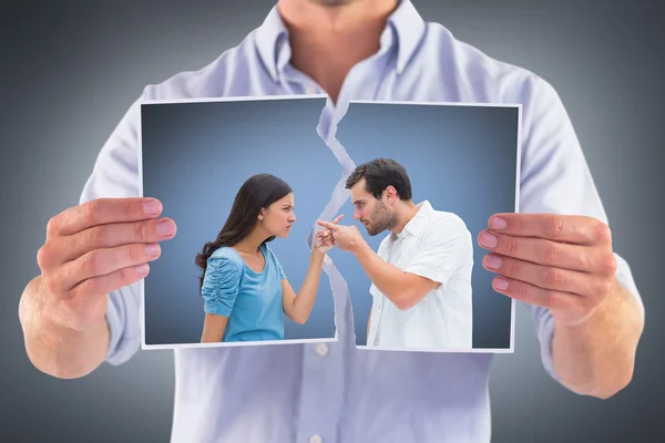 Angry couple pointing at each other — Stock Photo, Image