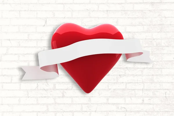 Heart with scroll against white wall — Stock Photo, Image