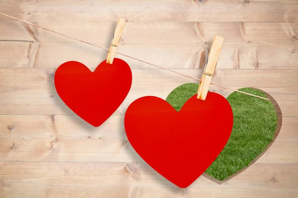 Hearts hanging on a line — Stock Photo, Image