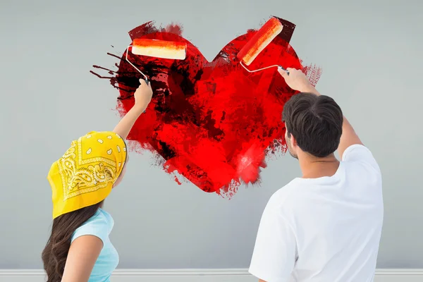 Casal pintura coração juntos — Fotografia de Stock
