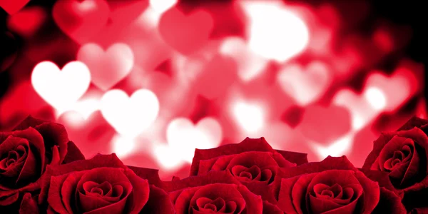 Rose gegen Valentinsherzenmuster — Stockfoto