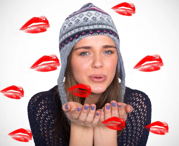 Beautiful woman blowing kiss — Stock Photo, Image