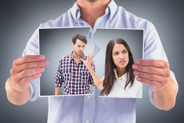 Angry brunette not listening to her boyfriend — Stock Photo, Image