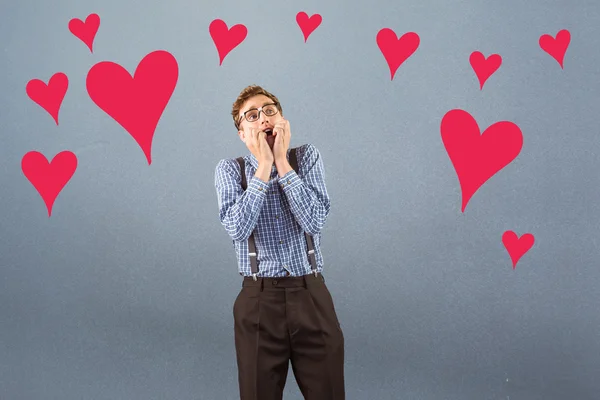 Geeky hipster biting his nails — Stock Photo, Image