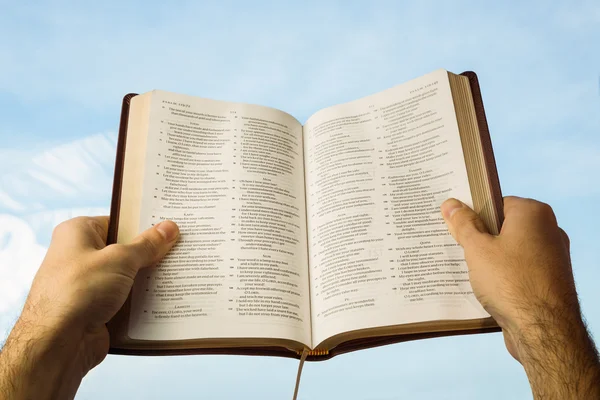 Hombre rezando con su Biblia — Foto de Stock