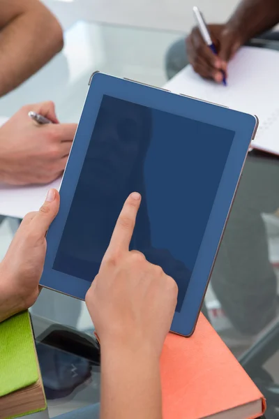 Using digital tablet in meeting — Stock Photo, Image