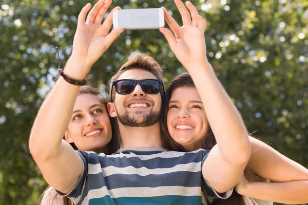 Happy friends in the park taking selfie — Stock Photo, Image