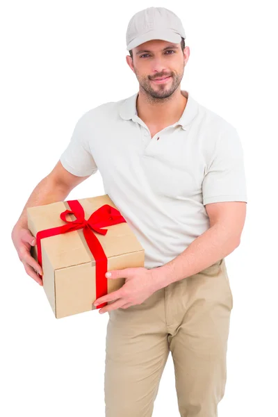 Delivery man with cardboard box — Stock Photo, Image