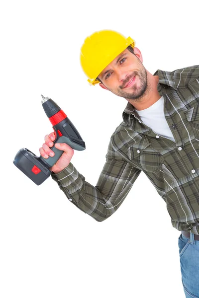 Smiling repairman with drill machine — Stock Photo, Image