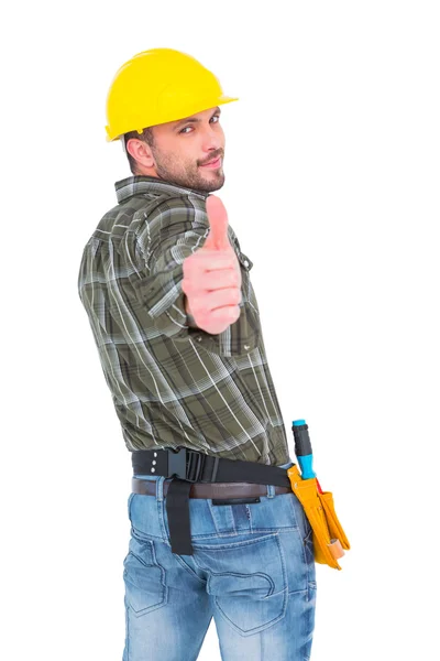 Trabalhador manual confiante gesto polegar para cima — Fotografia de Stock