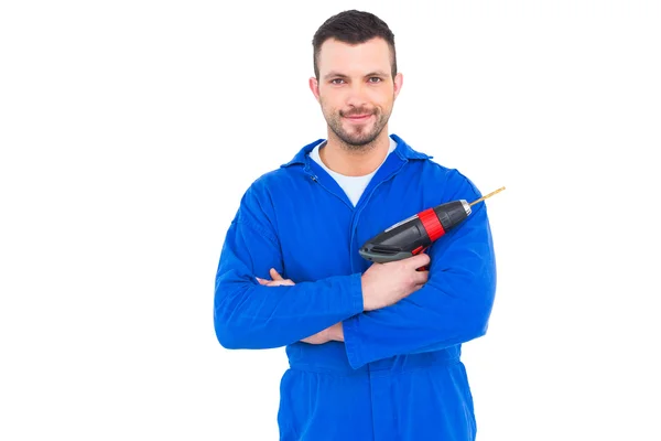 Confident handyman holding power drill — Stock Photo, Image