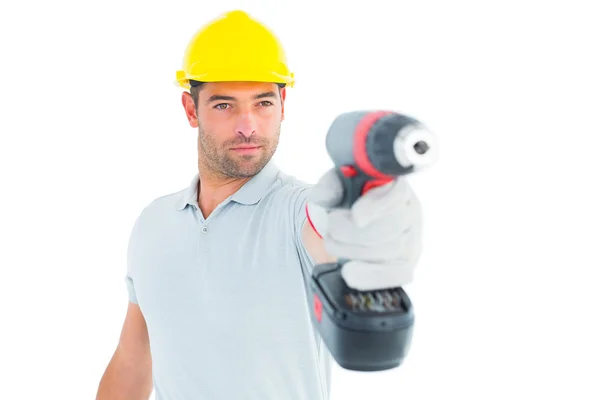 Handyman using power drill — Stock Photo, Image