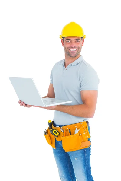 Repairman holding laptop — Stock Photo, Image