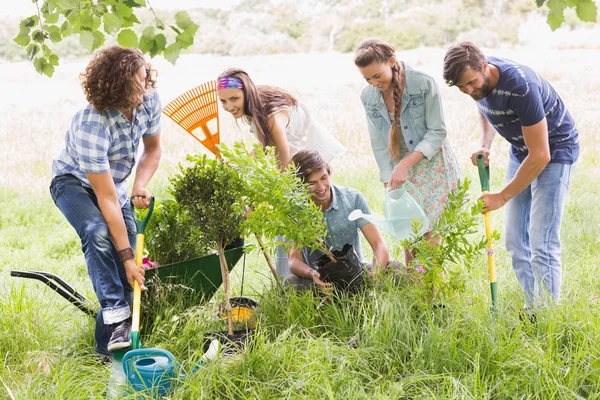 Amici felici giardinaggio per la comunità — Foto Stock