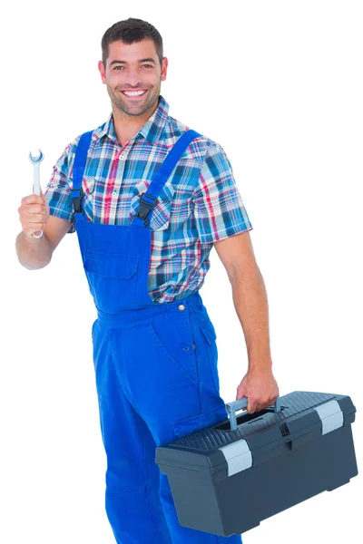 Reparateur met toolbox en spanner — Stockfoto