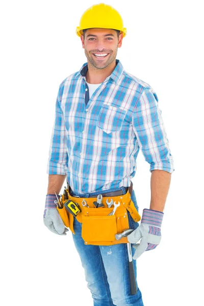 Handyman bär verktyget bälte — Stockfoto