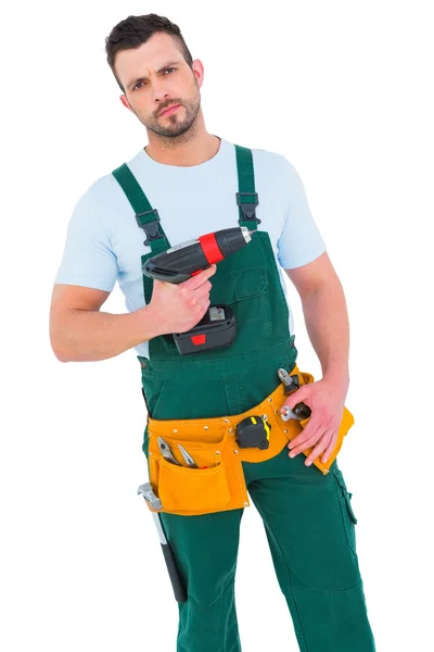 Construction worker holding power drill — Stock Photo, Image