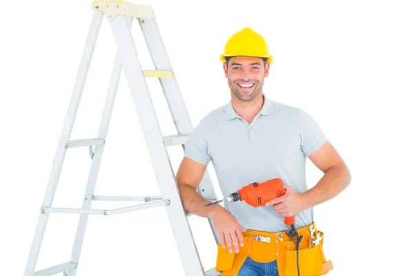 Happy handyman with power drill — Stock Photo, Image