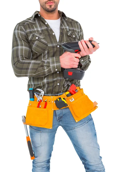 Manual worker holding hammer power drill — Stock Photo, Image