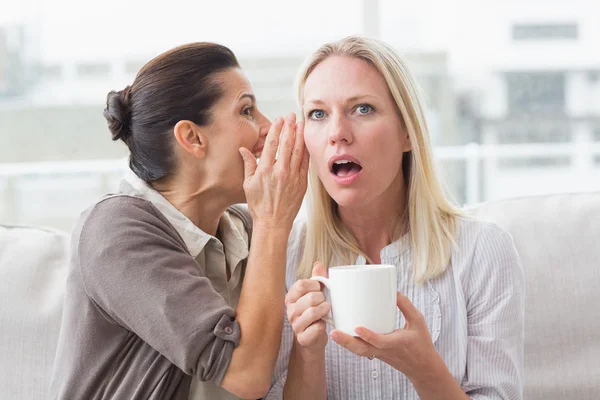 Woman revealing secret to surprised friend — Stock Photo, Image