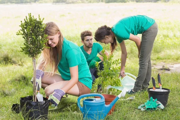 Happy friends berkebun untuk masyarakat — Stok Foto