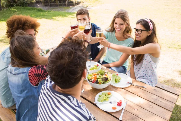 Amici felici al parco a pranzo — Foto Stock