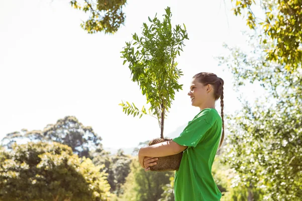 Activista ambiental a punto de plantar árboles — Foto de Stock