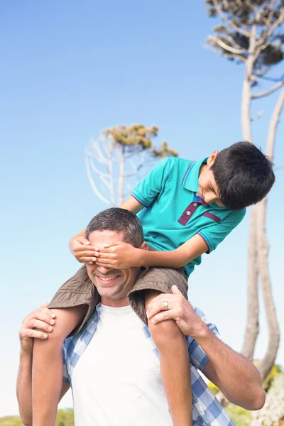 Pai e filho no campo — Fotografia de Stock