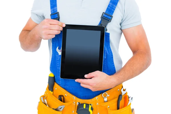 Bránice opravář drží digitální tabletu — Stock fotografie