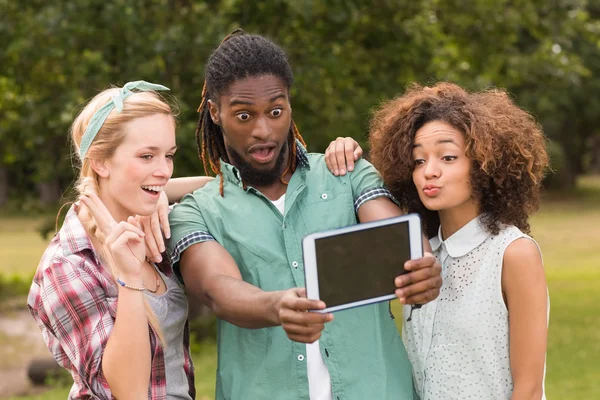 Happy friends in the park taking selfie — Stock Photo, Image