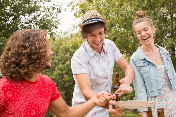 Happy friends in the park having lunch — Stock Photo, Image