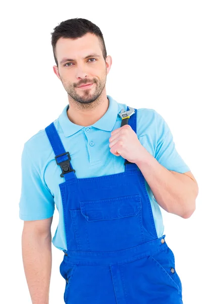 Repairman holding adjustable wrench — Stock Photo, Image