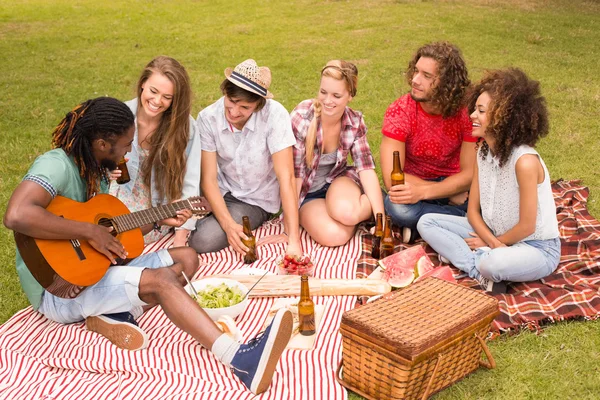 Glückliche Freunde im Park beim Picknick — Stockfoto