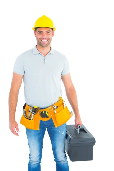 Handyman sosteniendo caja de herramientas — Foto de Stock