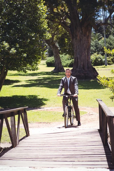 Businessman montar en bicicleta en el parque — Foto de Stock