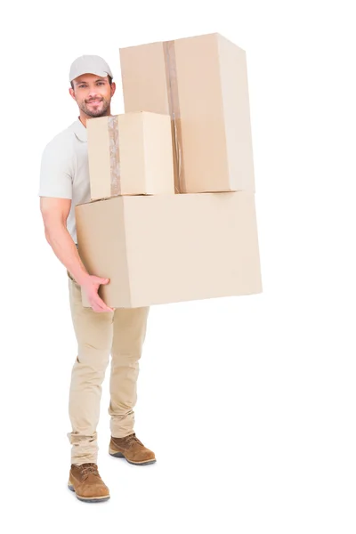 Entrega homem carregando caixas de papelão — Fotografia de Stock